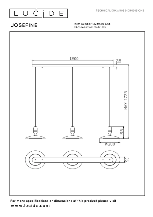 Lucide JOSEFINE - Pendant light - LED Dim. - CCT - 3x11W 2200K/3000K - Terracotta - Vibes - technical
